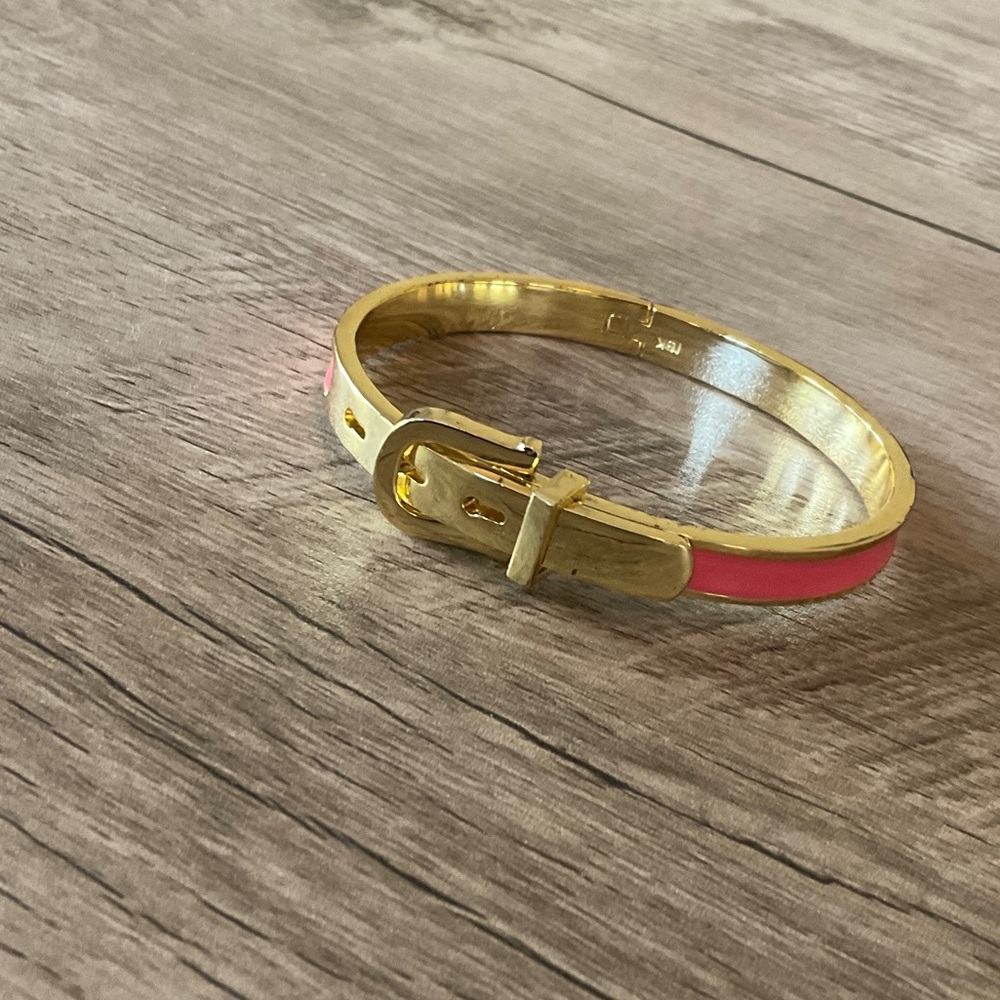 Gold Tone Pink Enamel Buckle Bracelet